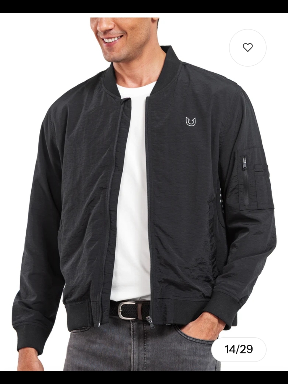 Men's Black Zip-Up Wind Breaker Jacket with Subtle Crest